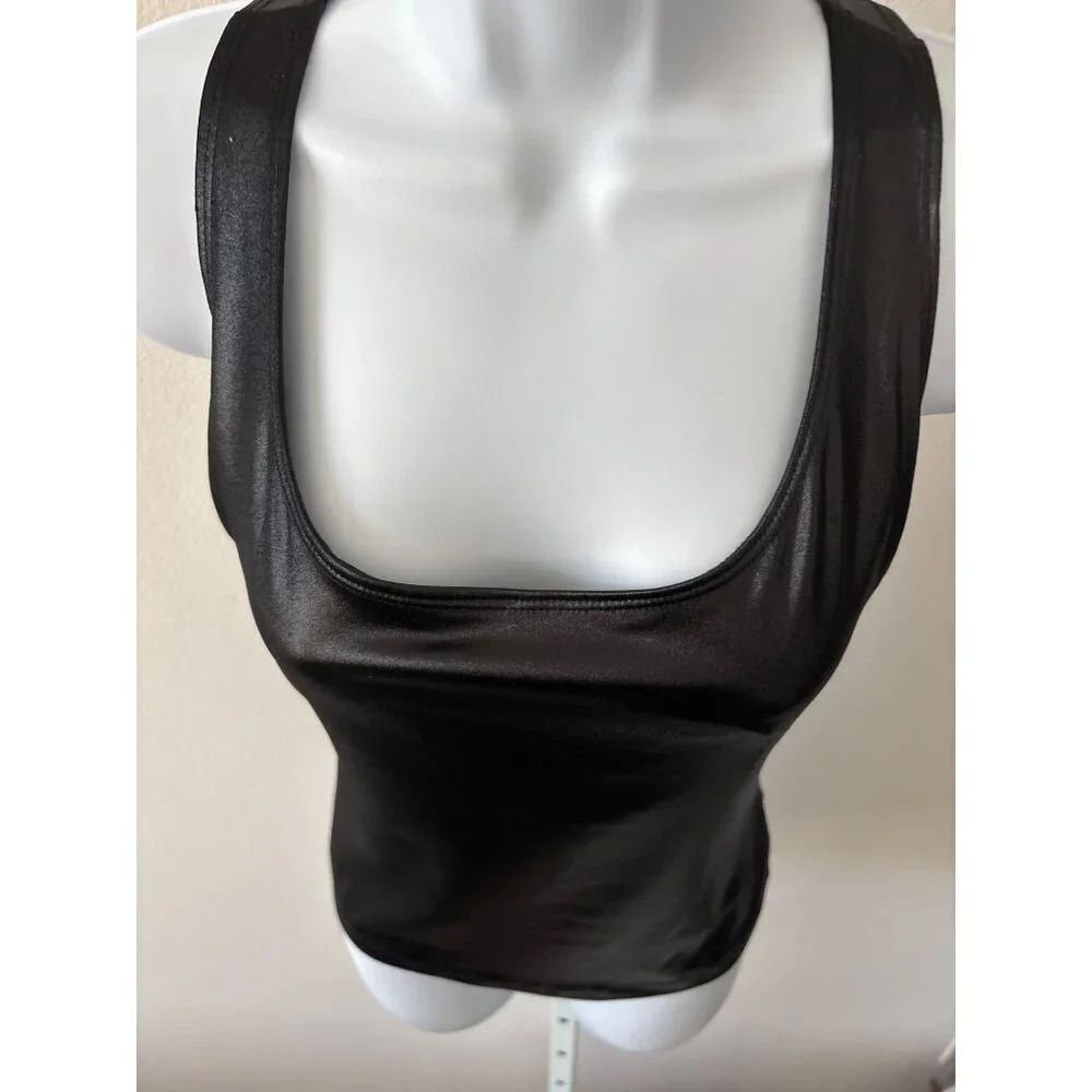 Bebe Sport Vintage Tank Top M Y2K Faux Leather Liquid Look Racerback Made in USA - Picture 12 of 13